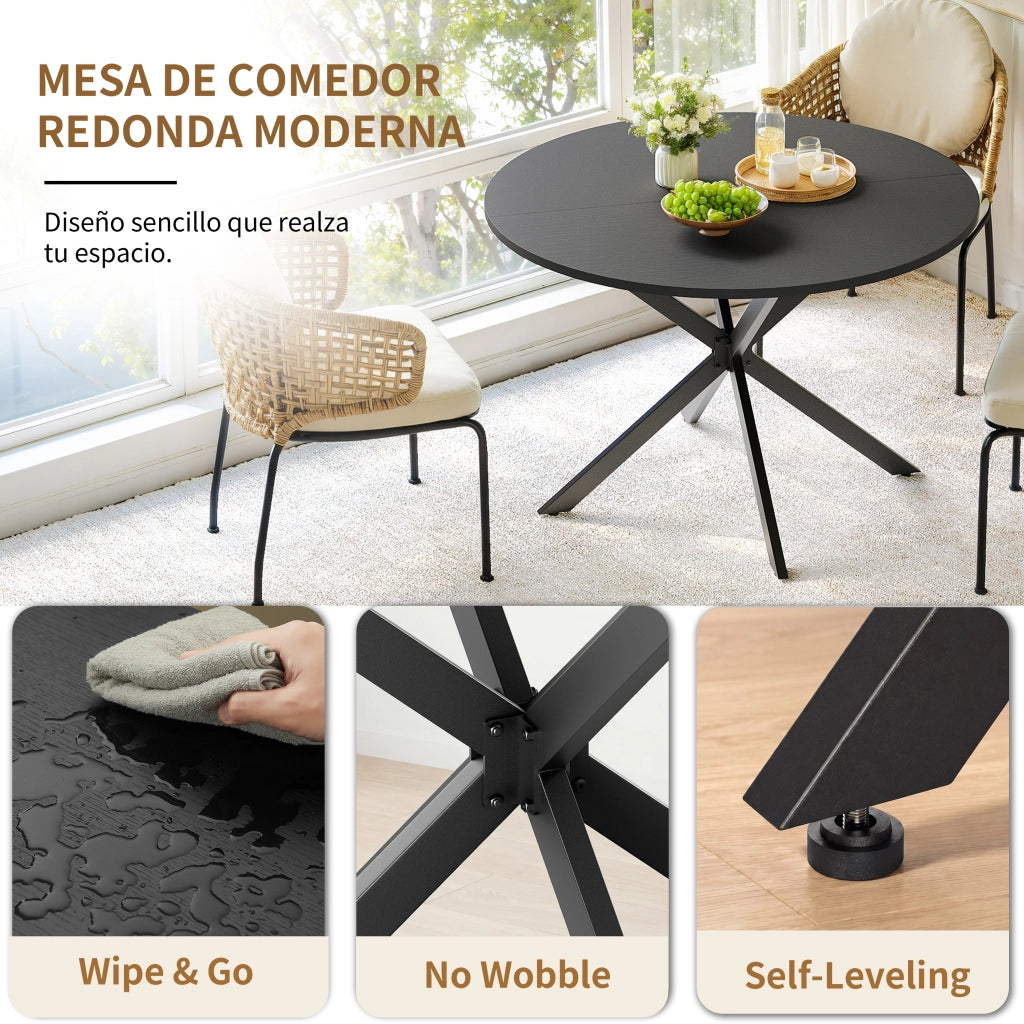 Tavolo da pranzo rotondo per 4–6 persone con gambe a X in acciaio e piedini regolabili nero diametro 120 cm