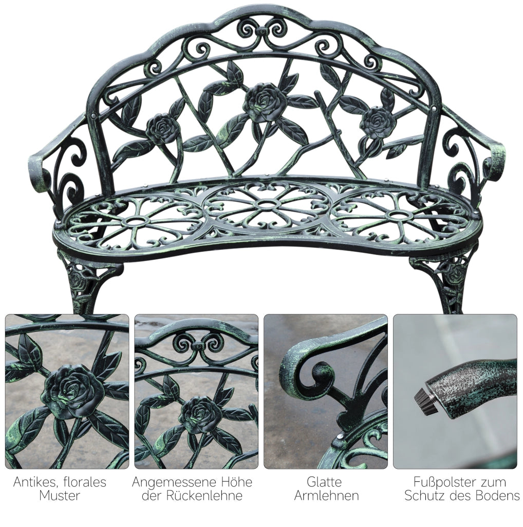 Panca da giardino in metallo 2 posti 100x54x78 cm verde antico