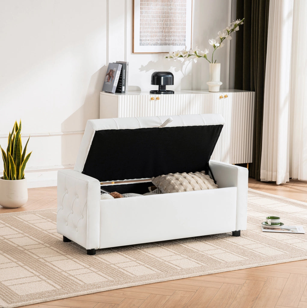 Panca Contenitore Rettangolare in Ecopelle con Rivestimento Capitonné, 122x45x47 cm, per Camera e Ingresso