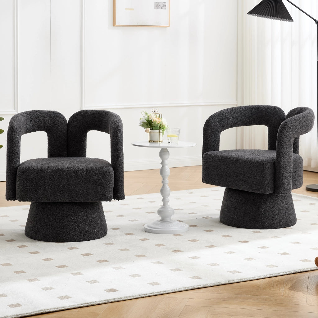 POLTRONA girevole 360° 67x55x74 cm in bouclé grigio scuro