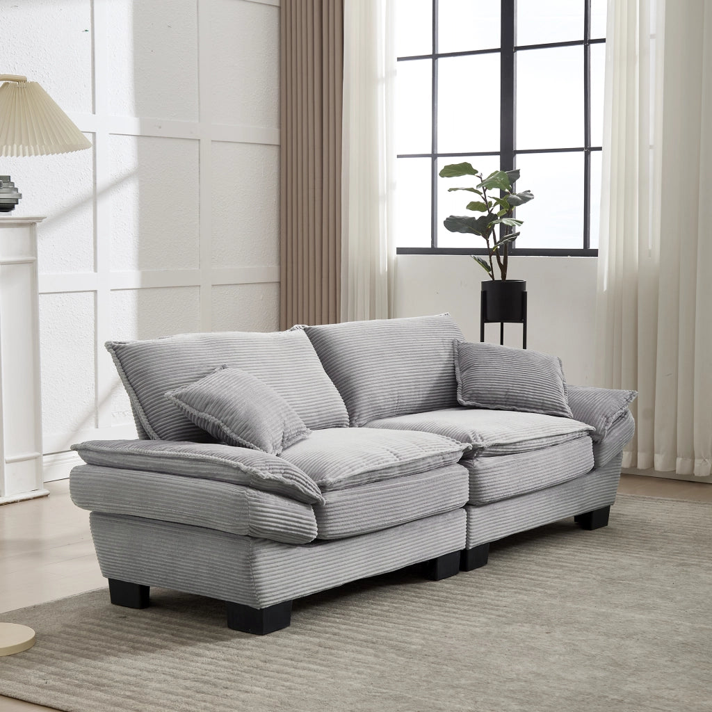 Divano a 2 posti in velluto; seduta profonda 224x81x81 cm; grigio chiaro