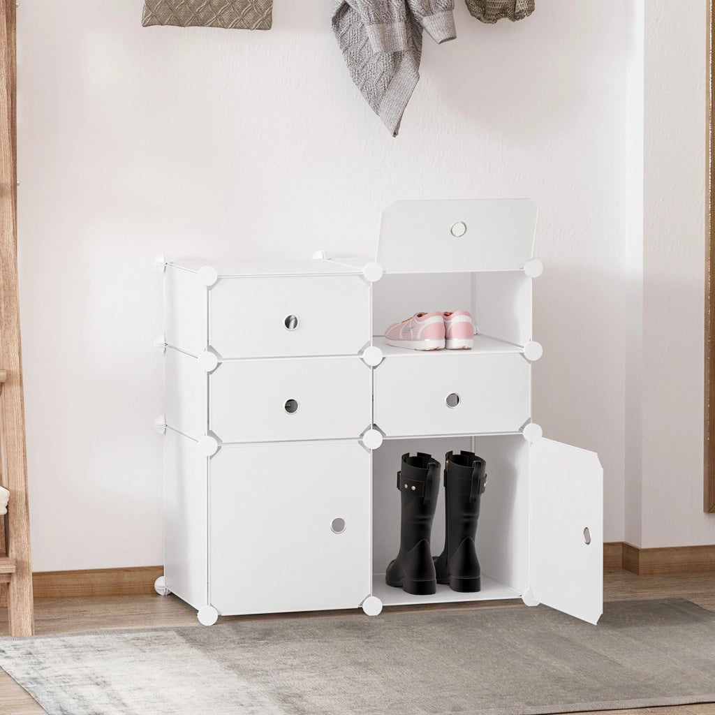 EasyComfort Armadio Scarpiera Salvaspazio, Scarpiera da Ingresso in Plastica, Armadio Modulare per Salotto e Ingressi, Scaffale Portascarpe, Multiuso 75x37x73cm, Bianco