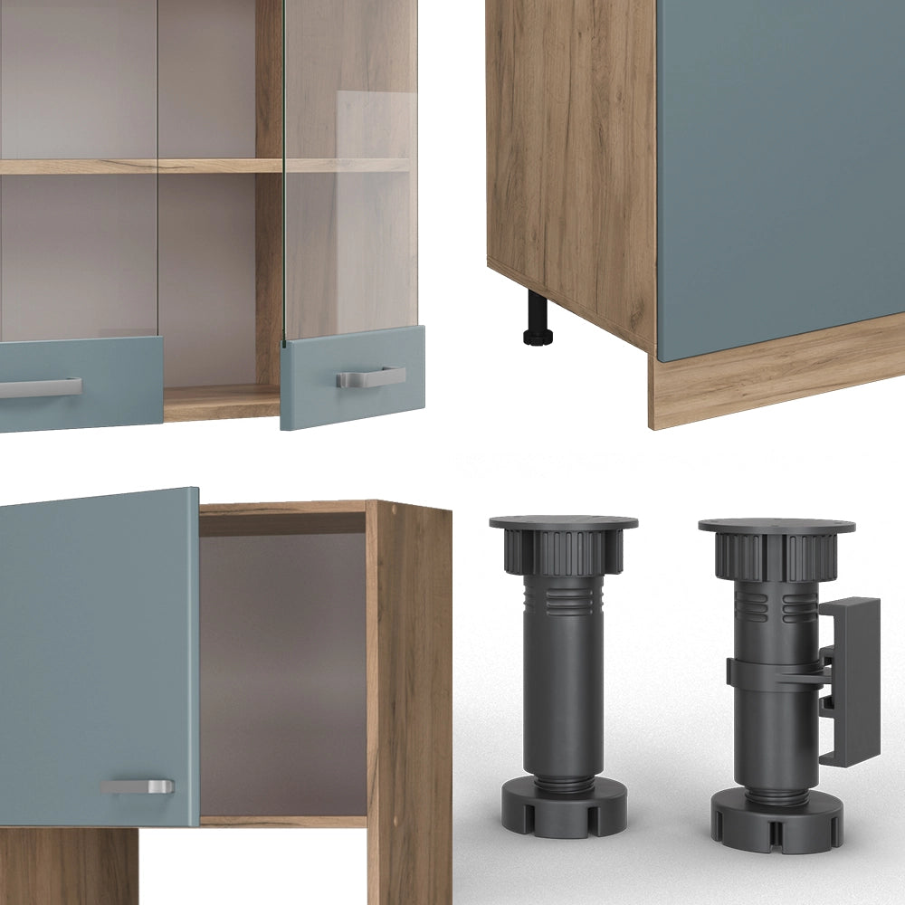 Vicco Cucina componibile Rovere blu-grigio/oro 300 cm con armadio alto, PL Rovere