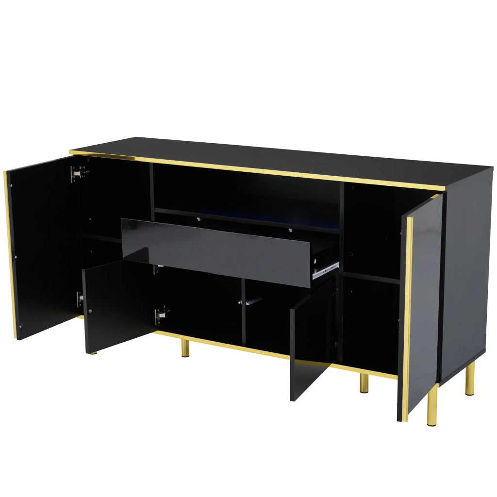 Sideboard nero lucido con 1 cassetto, 150x40x80 cm