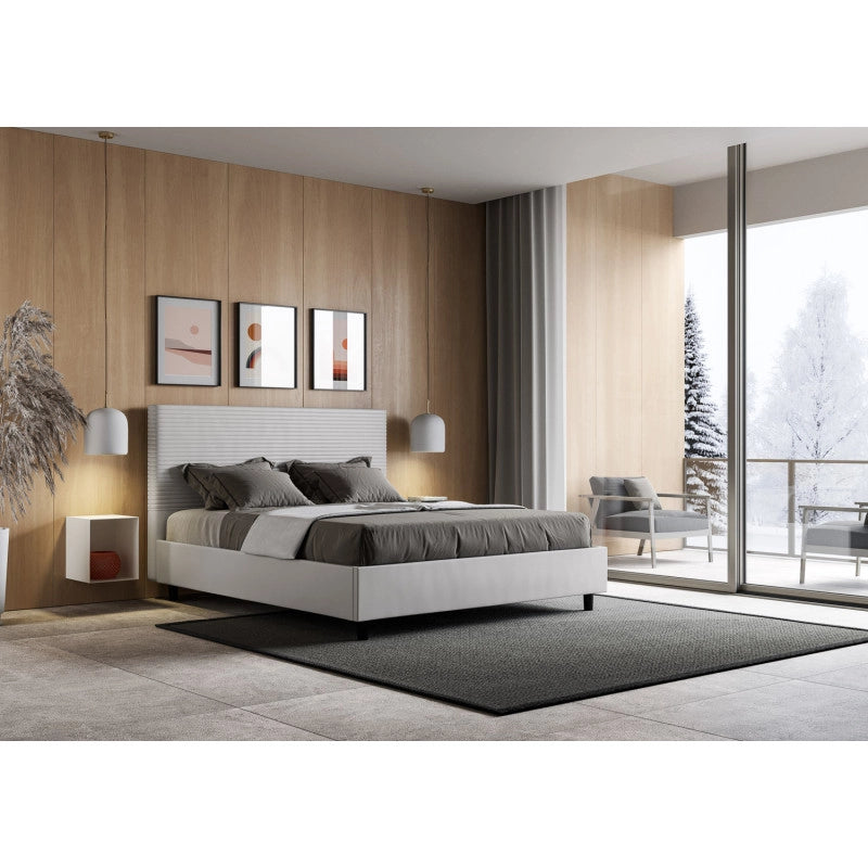 Letto imbottito Matrimoniale 170x190 cm Focus - Bianco,Similpelle,Senza rete