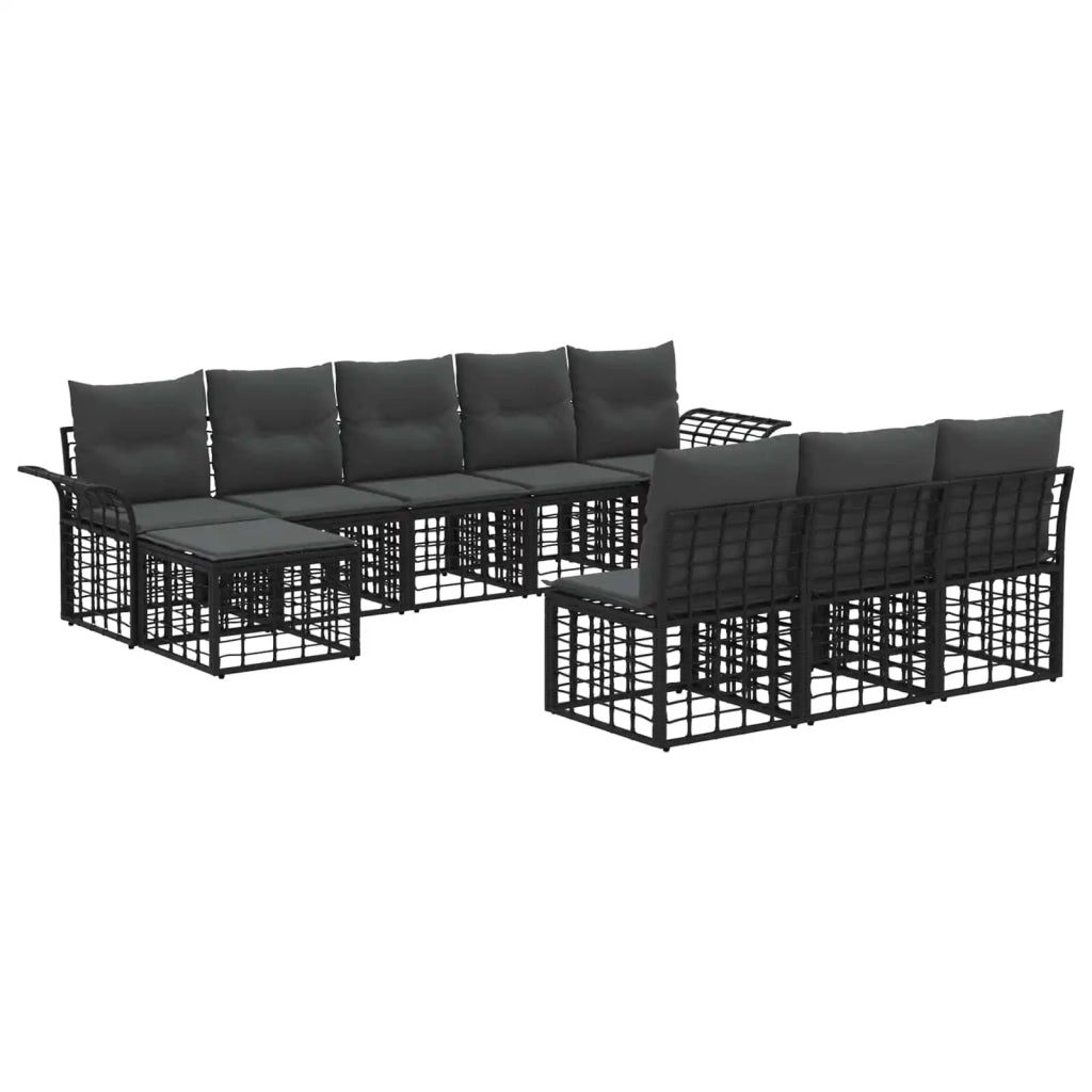 Set di divani da esterno 9 pz Nero e Grigio scuro Poliestere 3437769