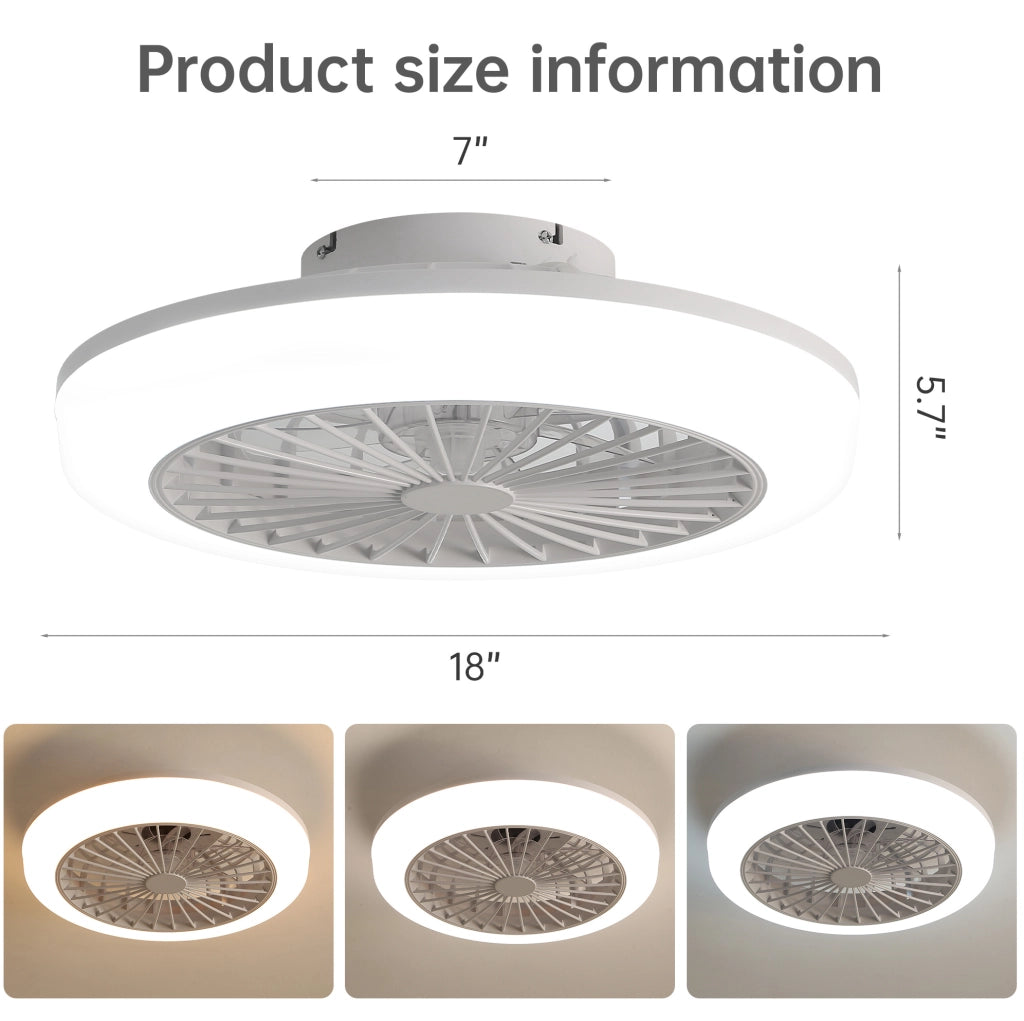 Ventilatore a soffitto 46 cm con illuminazione LED dimmerabile e telecomando, design moderno senza pale, adatto per camere, cucine e sale da pranzo