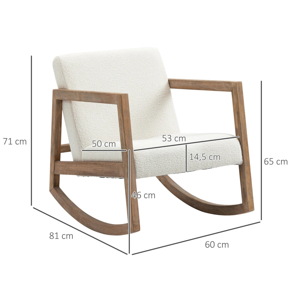 Sedia a dondolo imbottita in legno color crema