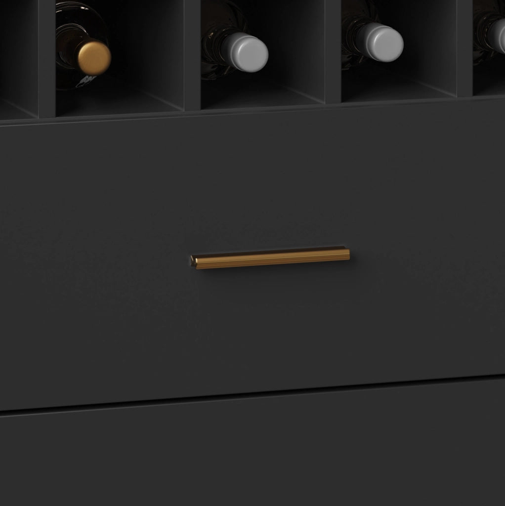 Credenza nera 120x36,3x180 cm con LED, prese USB e sei ante