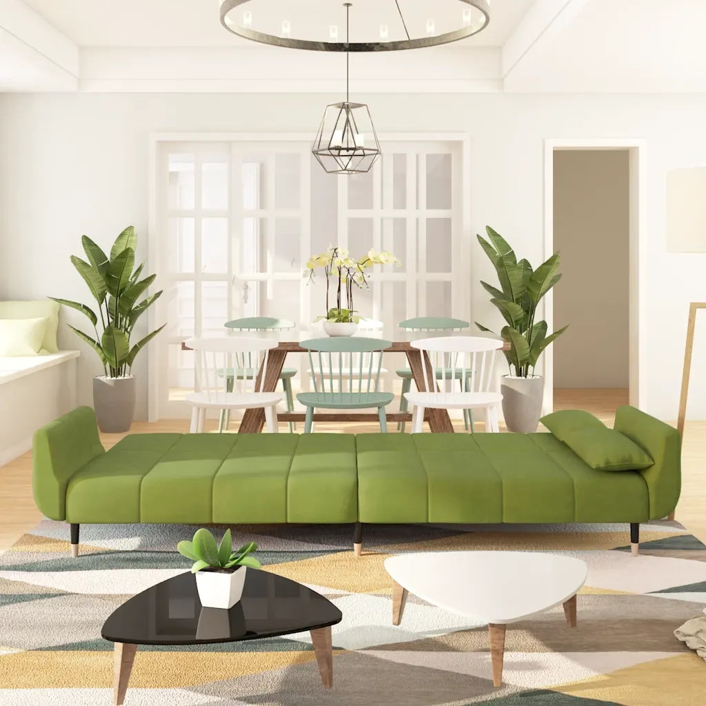 Divano letto | Sof¨¤ letto | Letto singolo a 2 Posti con 2 Cuscini Verde Chiaro in Velluto