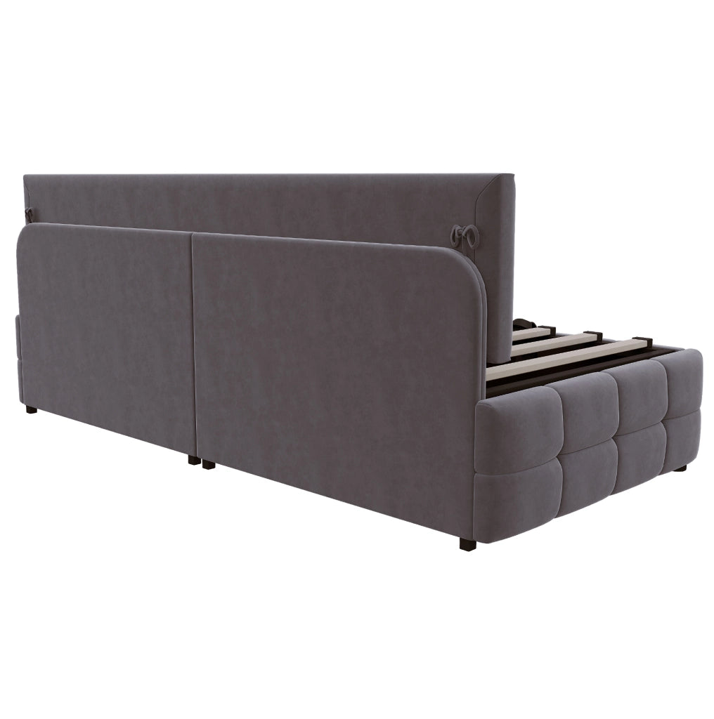 Letto singolo imbottito 90x200 cm con contenitore idraulico, velluto grigio scuro