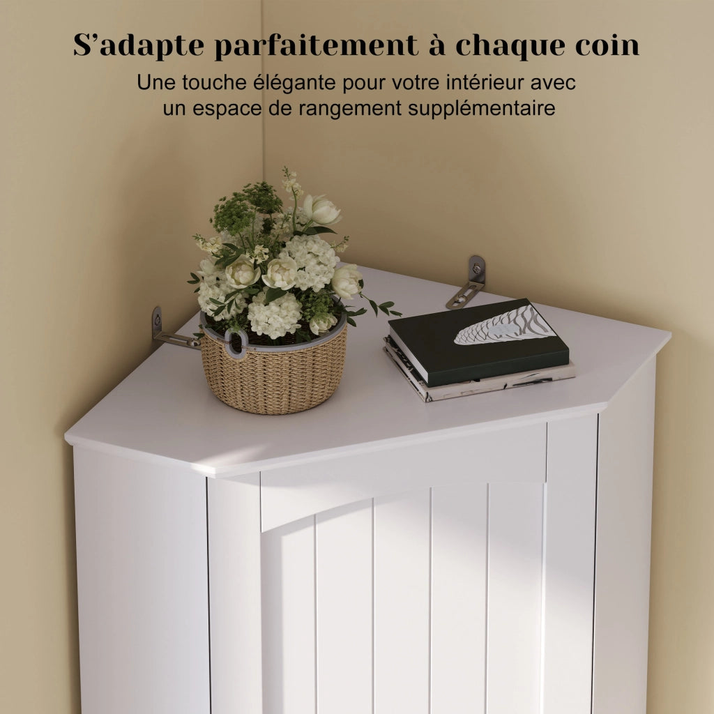 Armadio angolare con ripiani regolabili e 2 ante ad arco in MDF bianco per cucina e soggiorno 42 × 42 × 166 cm