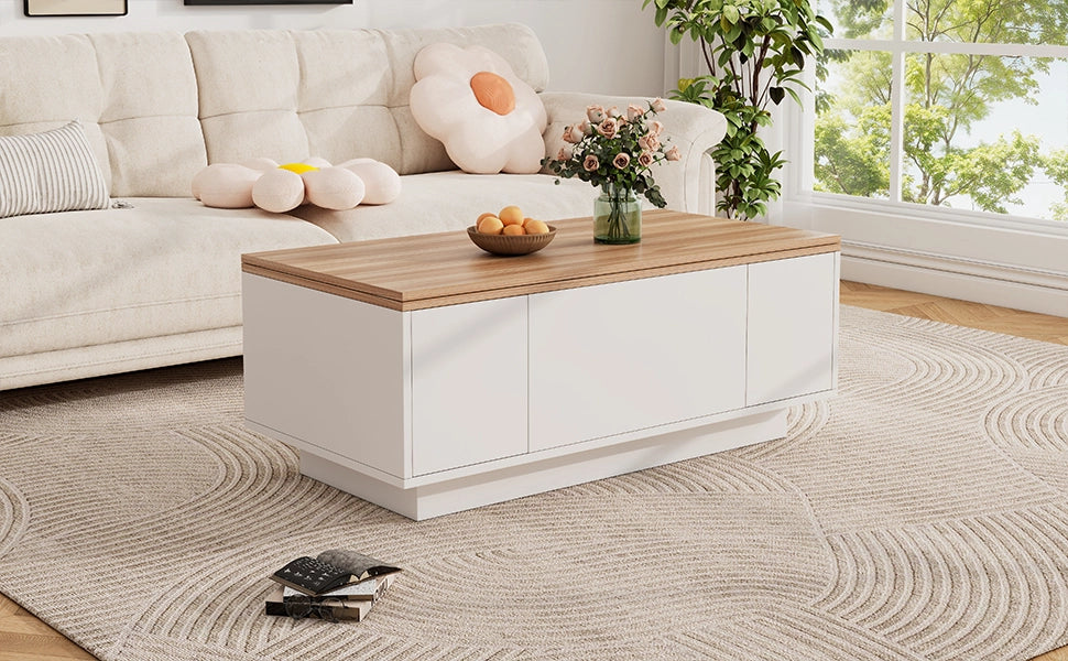 Tavolino da Salotto Sollevabile con Contenitore Nascosto Bianco e Legno