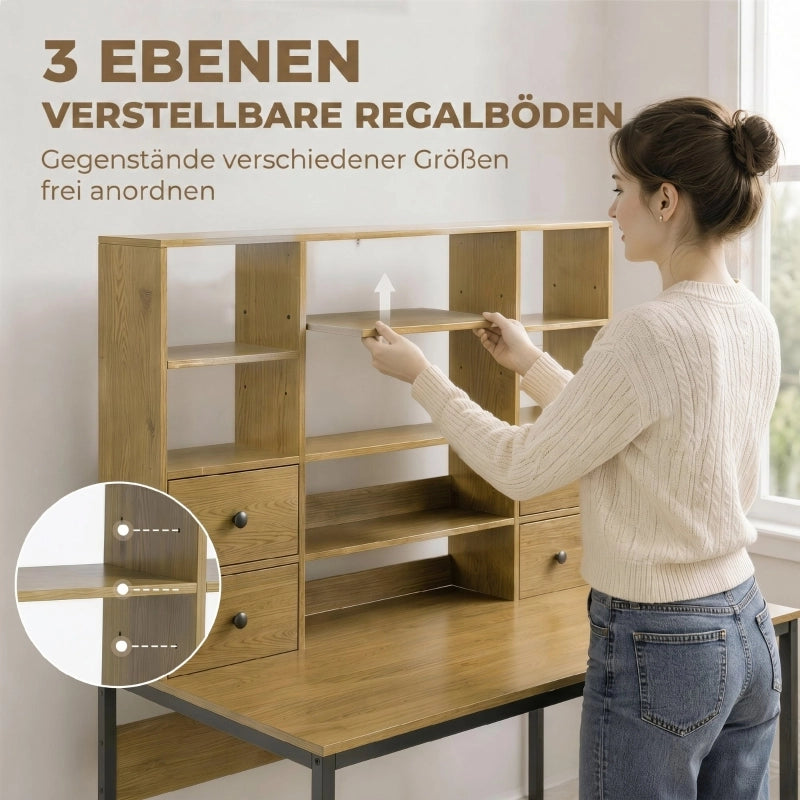 Scrivania computer con 4 cassetti e ripiani ¨C Minimal ¨C rovere 105x50x75