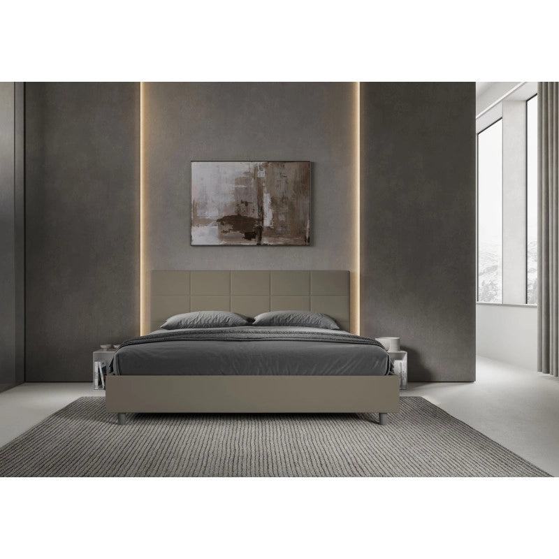 Letto imbottito Matrimoniale 190x200 cm Mika - Similpelle,Cappuccino,Contenitore