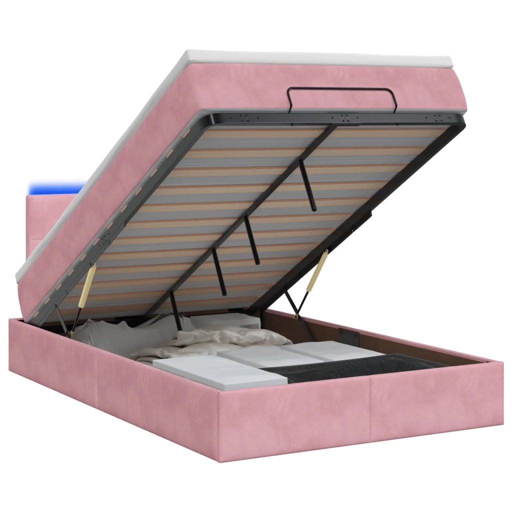 Letto Ottomano con Materasso e LED Rosa 120 x 190 cm Velluto 3457130