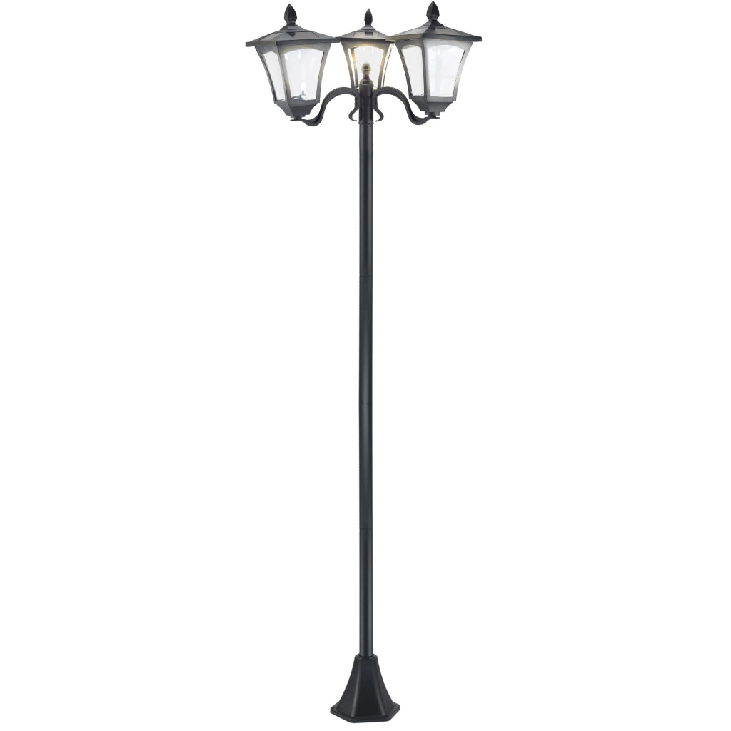 Lanterna solare da giardino con 3 luci, luce da vialetto con LED 120 lumen, IP44, acciaio inox 201, nera, 51,5 x 47 x 182,5 cm
