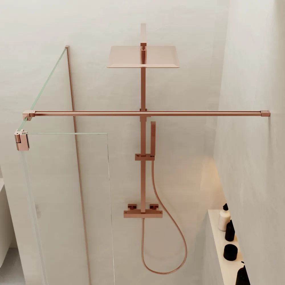 Doccia walk-in 120cm + anta girevole 40cm vetro 8mm trasparente anticalcare profili rame spazzolato h200 | Keros