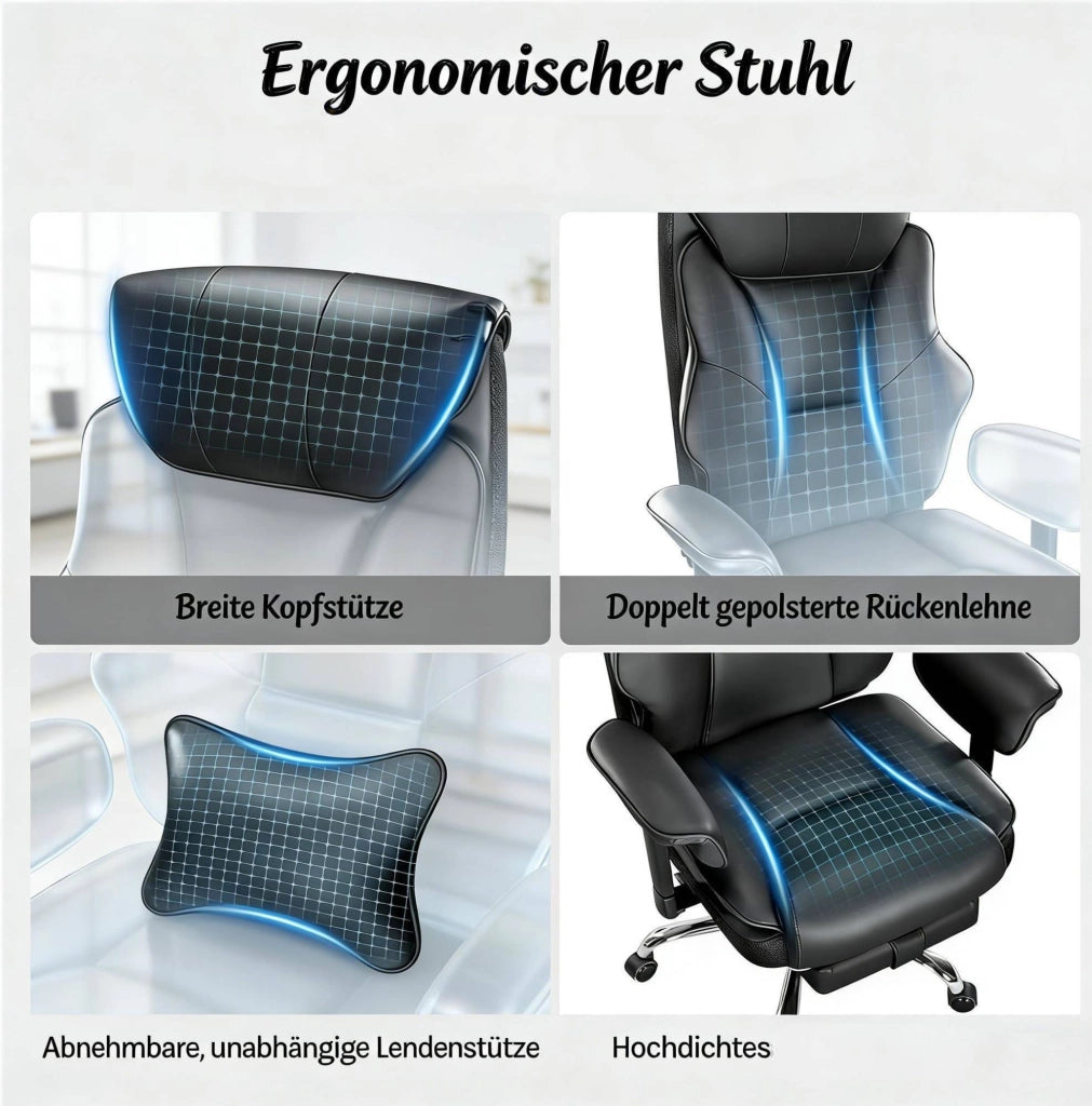 Sedia da ufficio ergonomica 77x71x118,5 cm in PU nero, regolabile per smart working