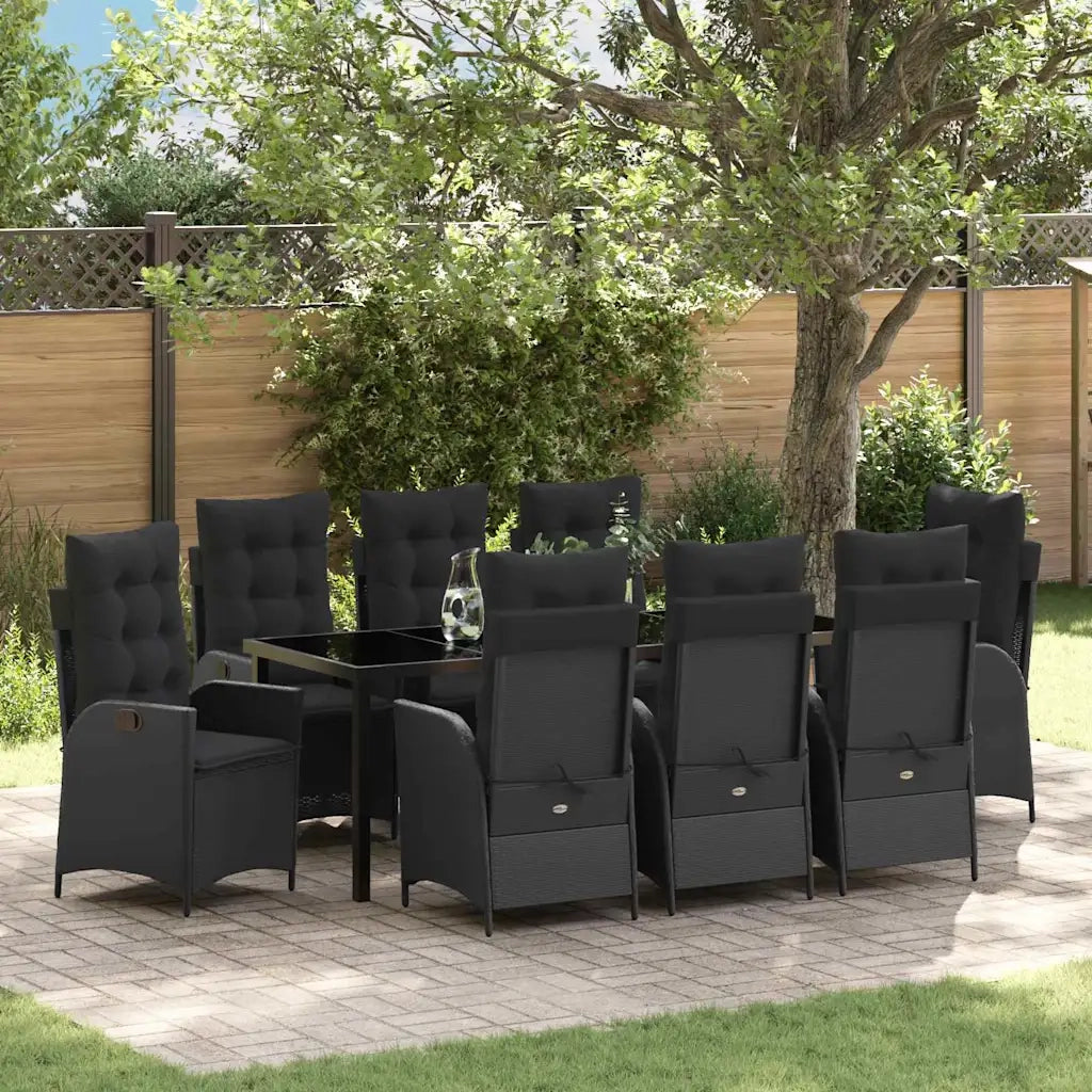 Set da Pranzo per Giardino con cuscino 9 pcs Nero polyrattan 3380490