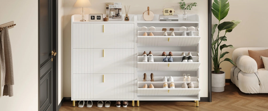 Scarpiera in MDF bianca a 3 livelli con ripiani regolabili; 80 ¡Á 23 ¡Á 123.5 cm