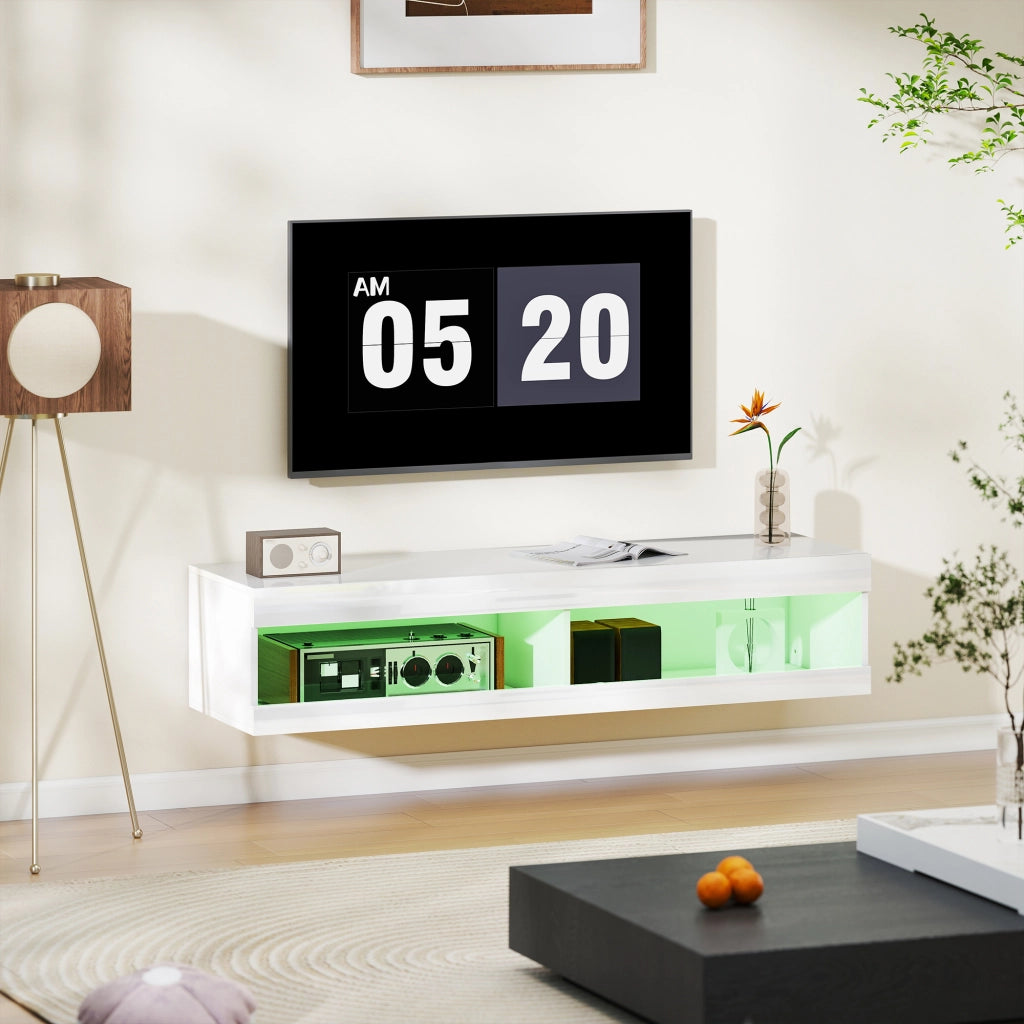 Mobile TV Sospeso con Luci LED e Telecomando ¨C Xylo ¨C Bianco Lucido 140x40x30 cm
