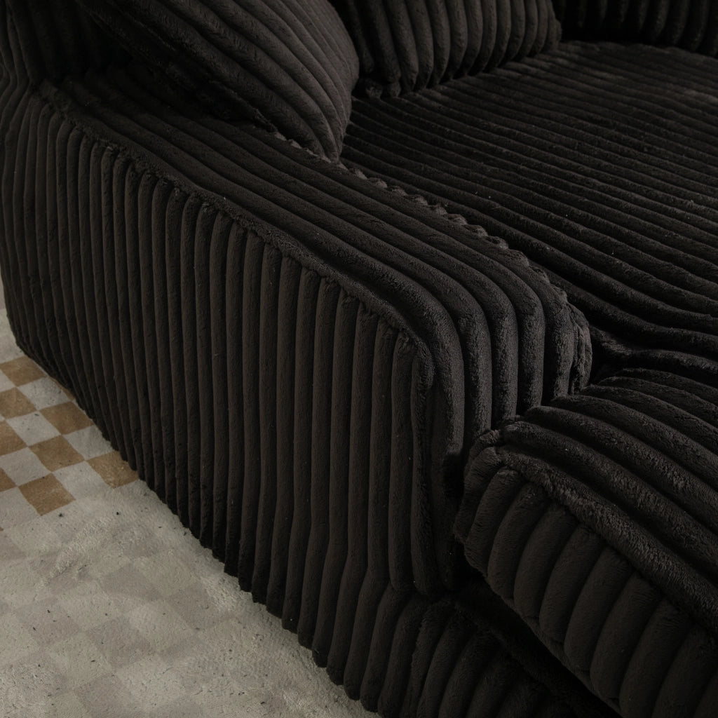 Chaise longue da interno 125x155x63 cm in velluto a coste nero con 3 cuscini