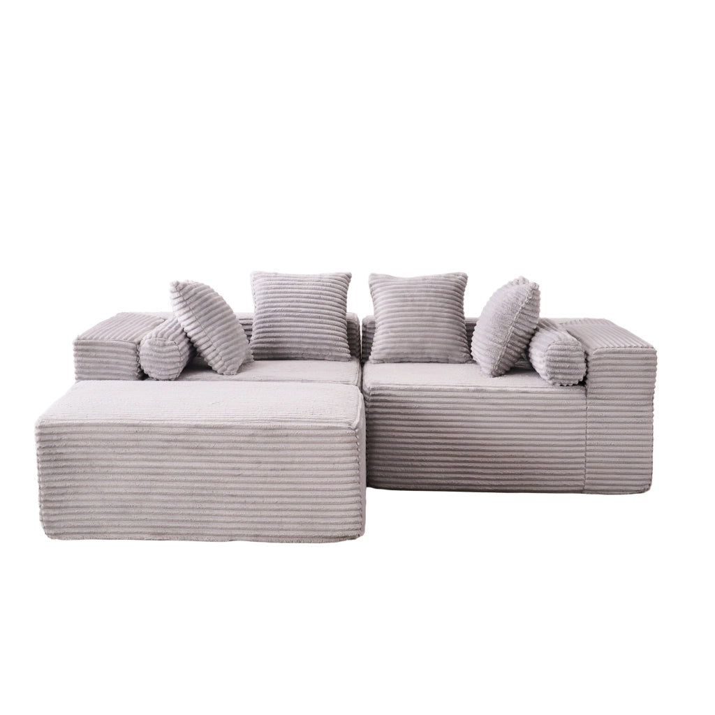 Divano modulare con chaise longue - componibile e senza braccioli - grigio in schiuma e molle