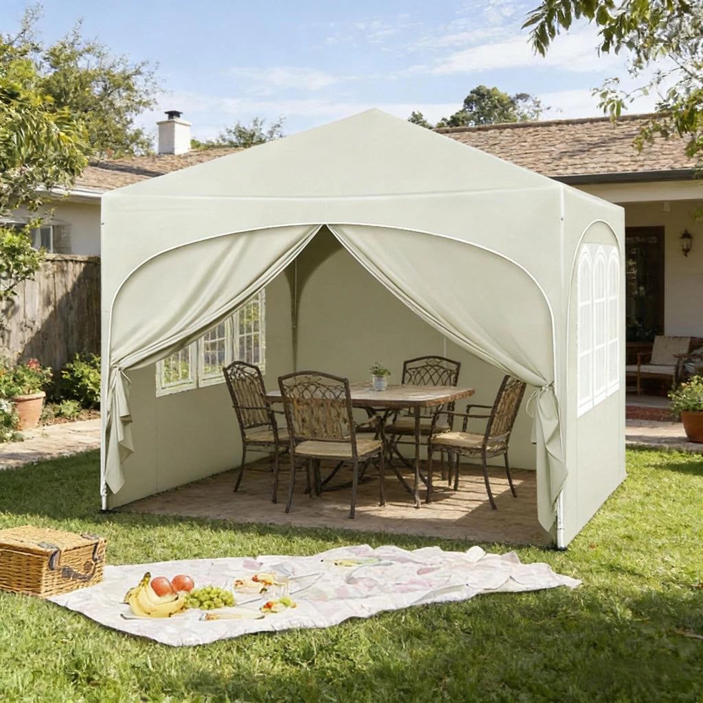 Gazebo pieghevole 3 × 3 m con 4 pareti rimovibili; tetto impermeabile anti-UV 50+; beige; con borsa