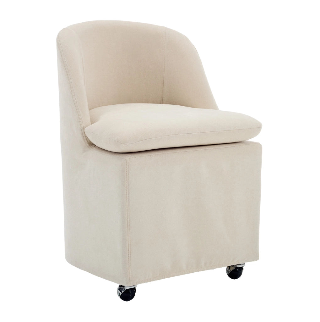 Set 2 sedie da pranzo ULEVR in tessuto chenille beige, girevoli a 360¡ã con ruote, rivestimento sfoderabile, senza braccioli