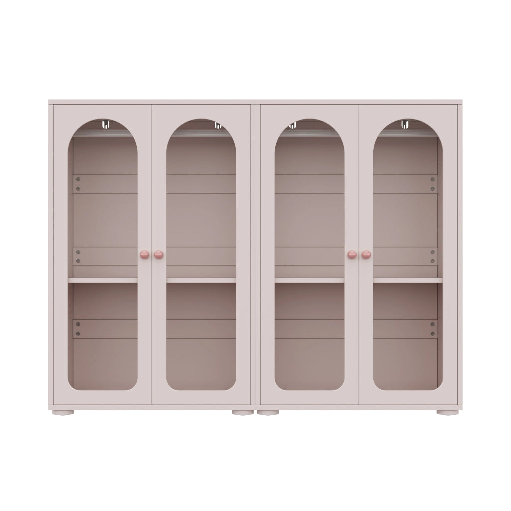 Armadio per cameretta con 2 ante trasparenti, ripiani regolabili e asta appendiabiti, MDF rosa bebè, 80 × 50 × 120 cm