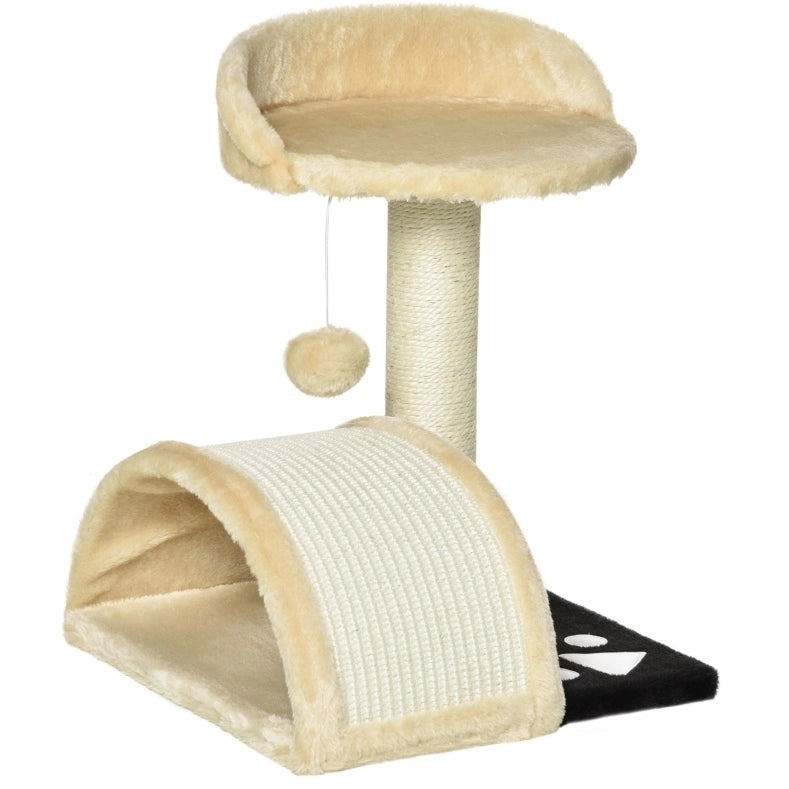 Tiragraffi per gatti beige con ponte in sisal e pallina