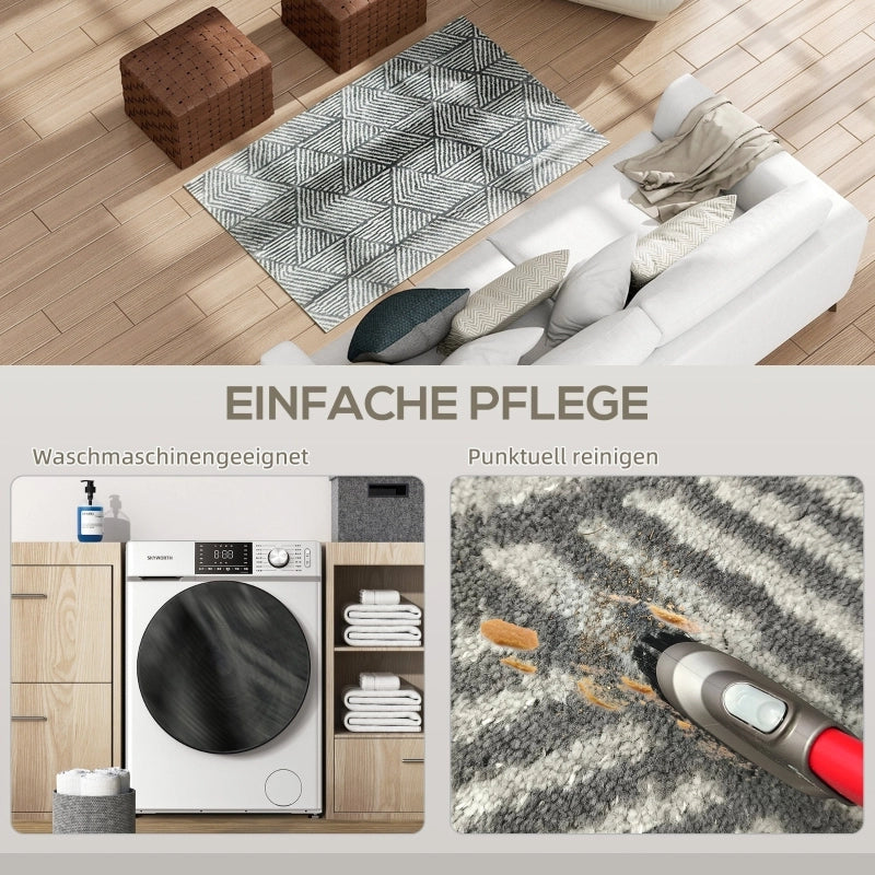 Tappeto da soggiorno 150 × 80 cm lavabile in lavatrice in polipropilene grigio scuro con righe geometriche moderne