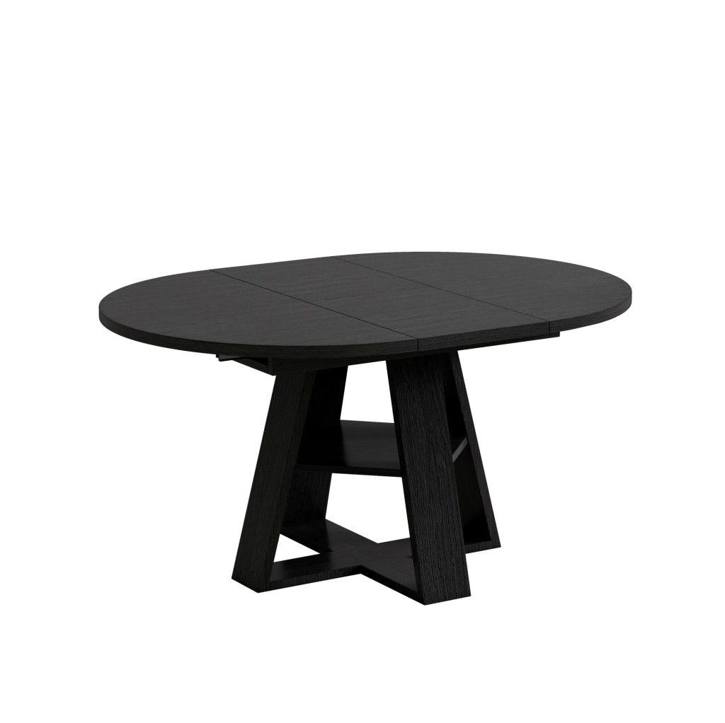 Tavolo da pranzo rotondo allungabile in MDF 110/150x110 cm con contenitore, nero effetto legno