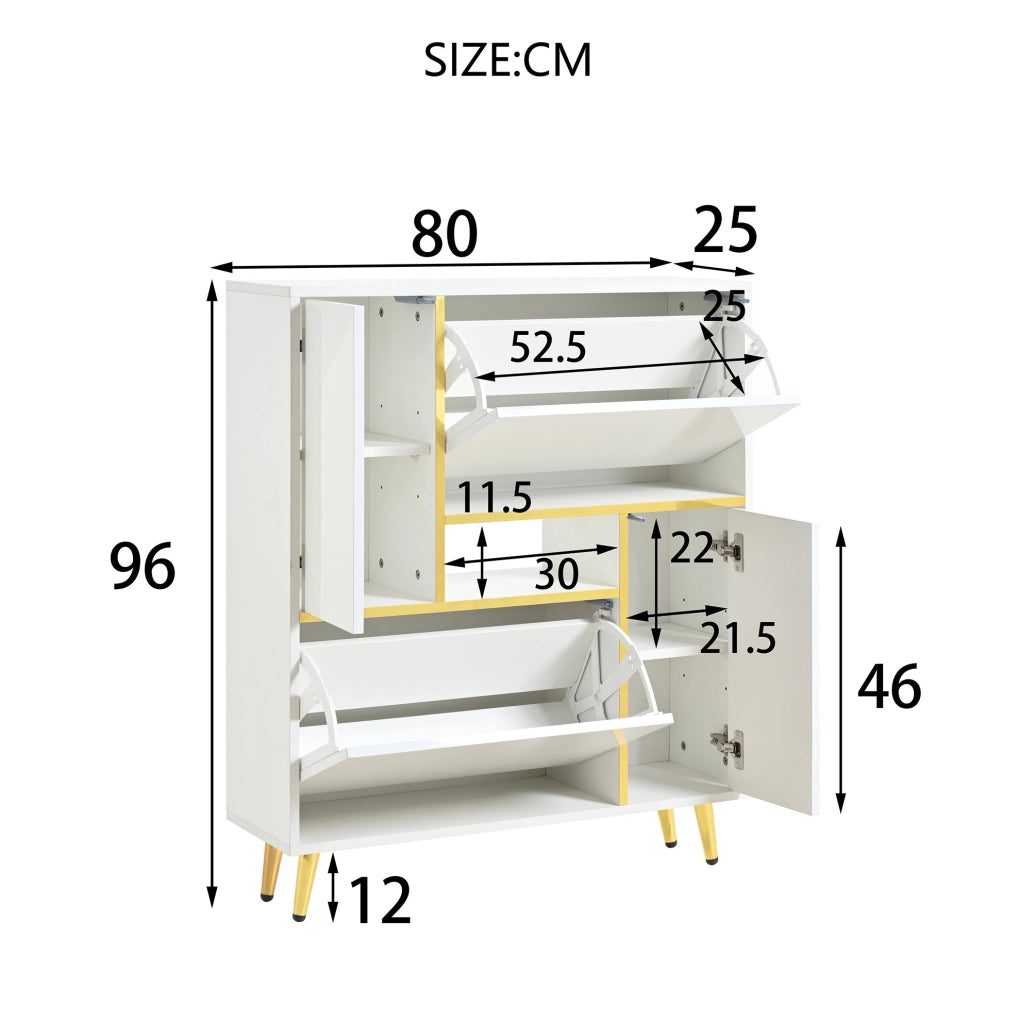 Scarpiera moderna bianca con anta lucida e luce LED 16 colori, 80x25x96 cm
