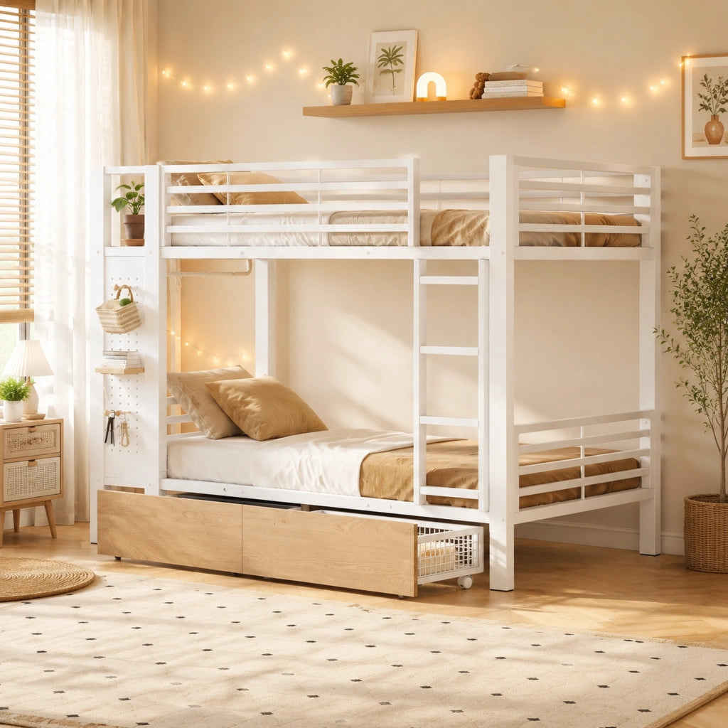 letto a castello mdf metallo bianco 90 x 200 cm