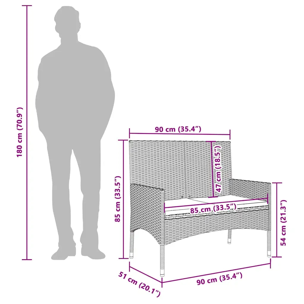 Panca da Giardino a 2 Posti-Sgabello-Panca da esterno con Cuscini in Polyrattan Nero 279515