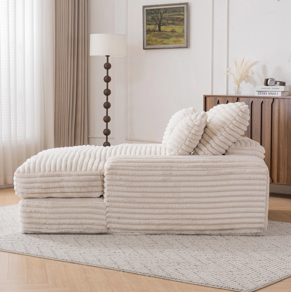 Chaise longue in velluto a coste beige con 4 cuscini