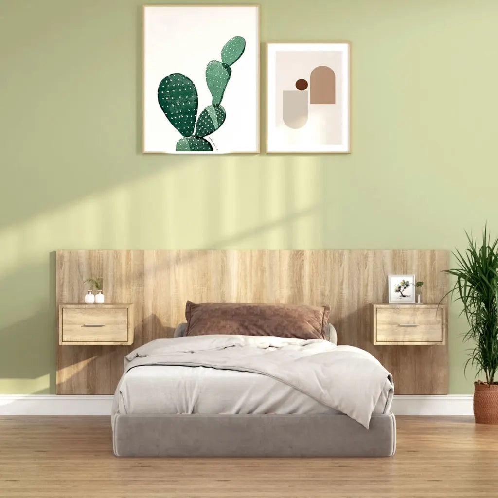 Testiera | Testata Letto con Comodini in Legno Multistrato Rovere Sonoma