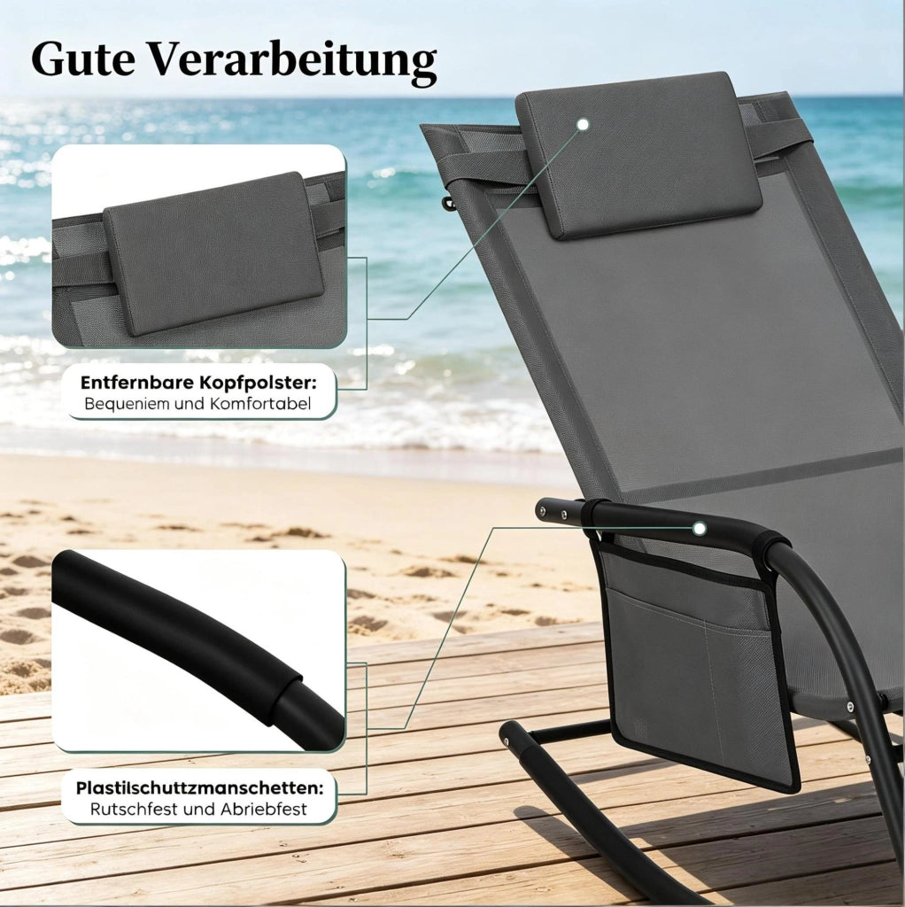 Sdraio da Giardino con Tasche Laterale e Struttura in Metallo, 152x83x62 cm, Colore Grigio