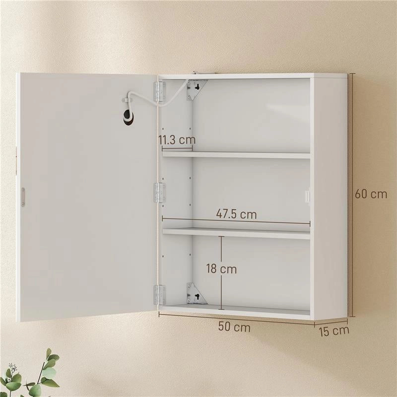 ARMADIETTO BAGNO CON SPECCHIO, LUCE LED REGOLABILE E SISTEMA ANTIAPPANNAMENTO, 50X15X60 CM, BIANCO
