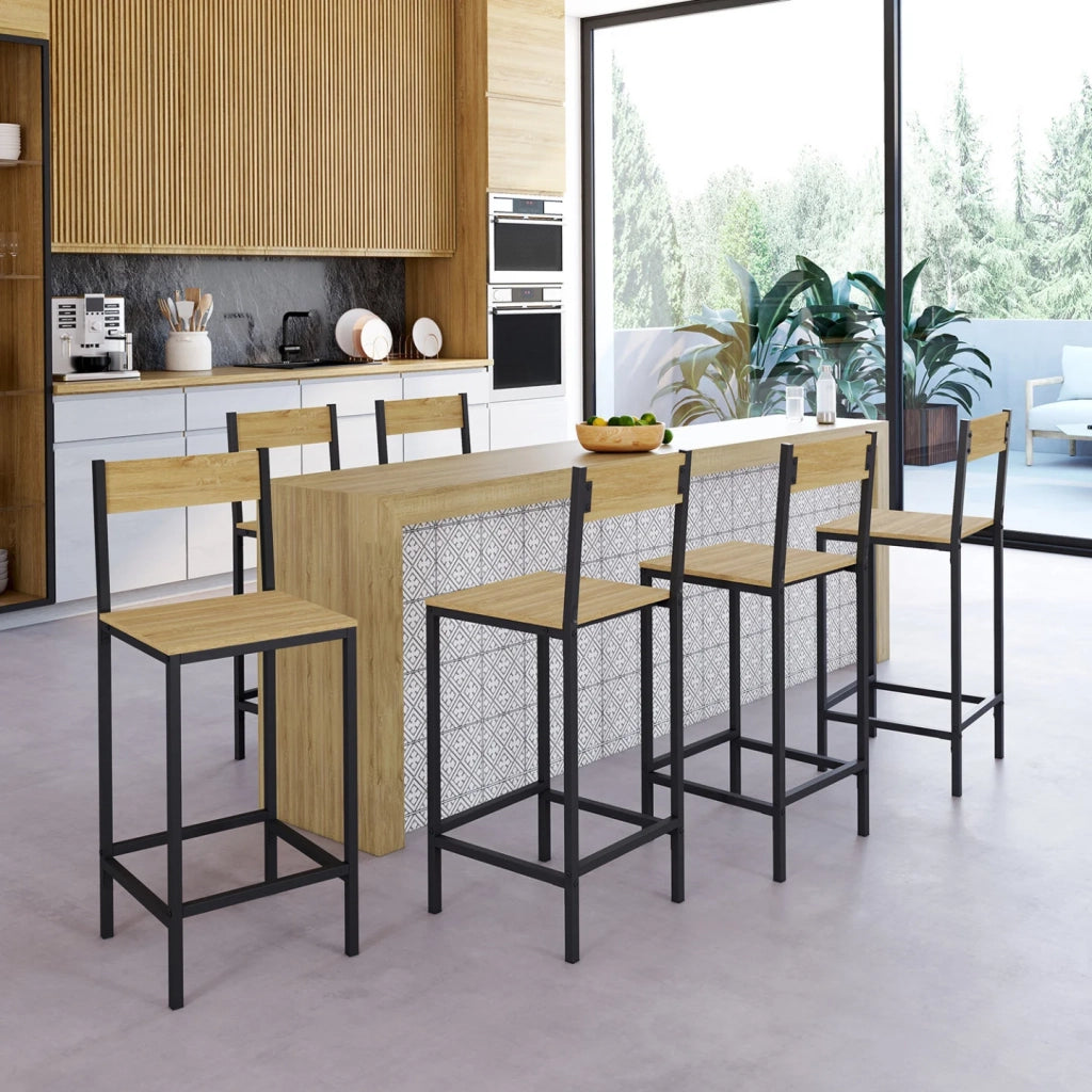 IDMarket - Set di 6 sgabelli da bar DETROIT con schienale sedia da cucina di design industriale