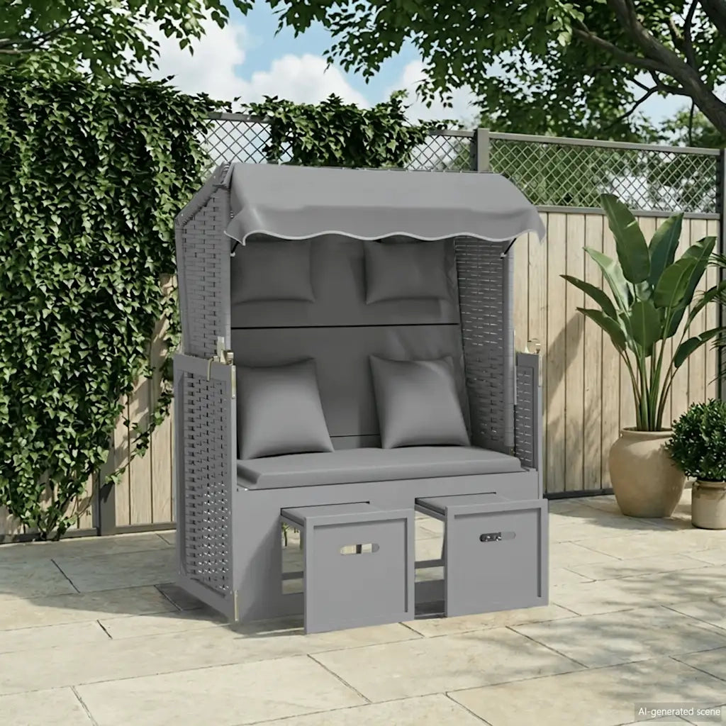 Strandkorb con Cuscini in Polyrattan e Legno Massello Grigio CFW2879513