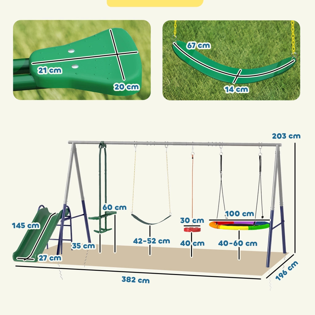 Altalena da giardino 5 in 1 con scivolo regolabile ¨C Xylo ¨C 382x196x203 cm multicolore