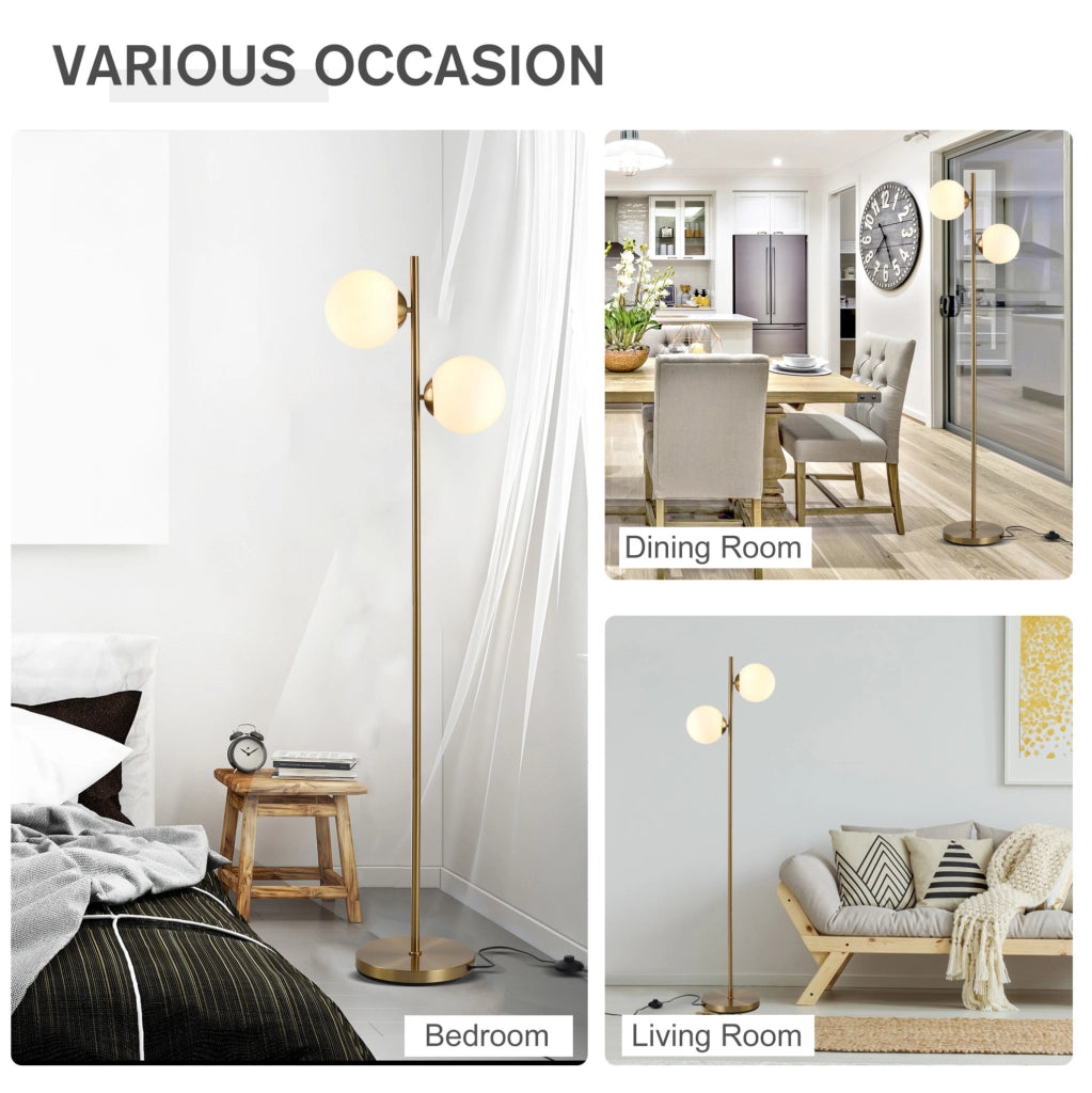 Lampada da Terra YEAVIO 165 cm con Paralume in Vetro, Struttura in Acciaio, Colore Oro e Bianco