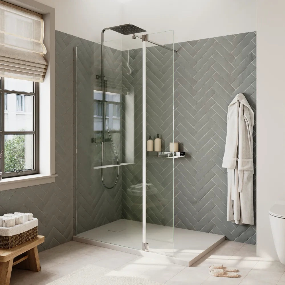 Doccia walk-in 60cm + anta 40cm vetro 8mm trasparente profili cromo | Keros