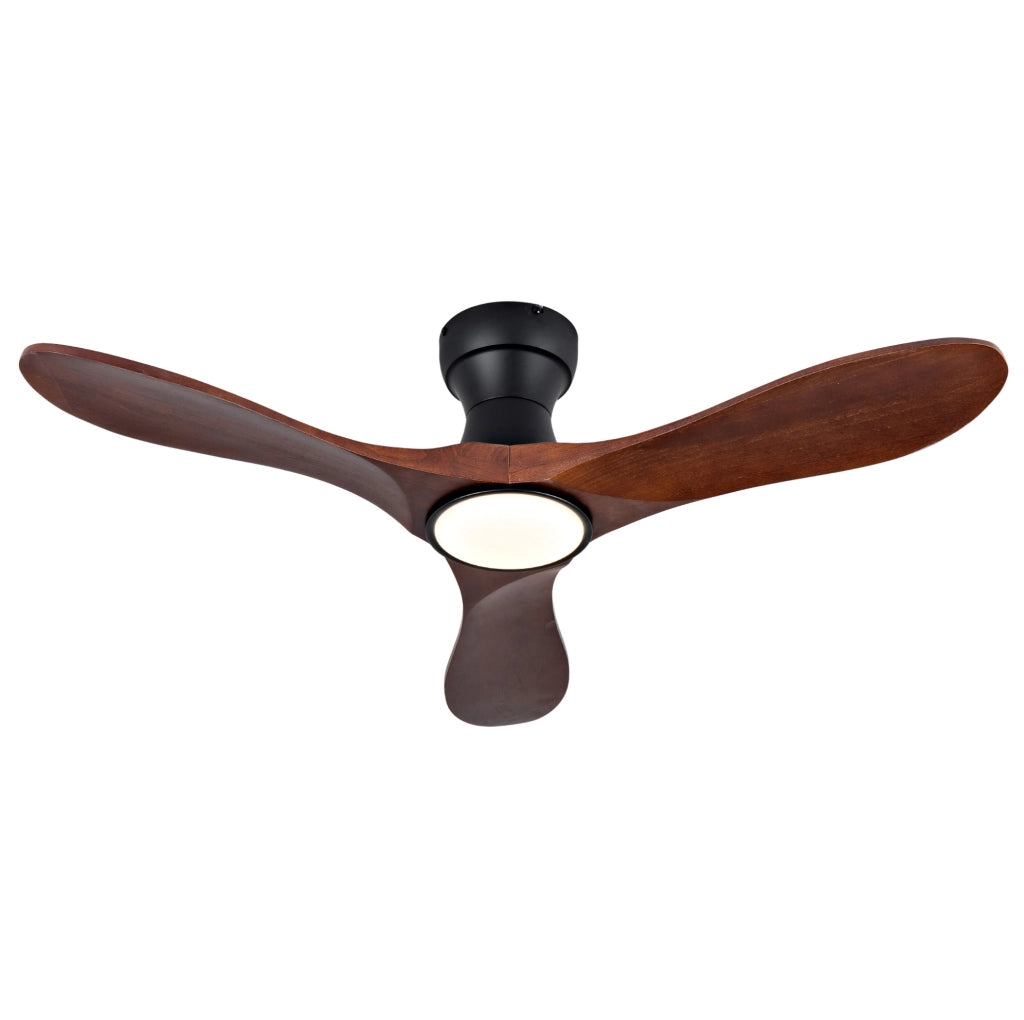 Ventilatore da soffitto 42" con LED dimmerabile; 3 pale in legno massello; nero e noce scuro