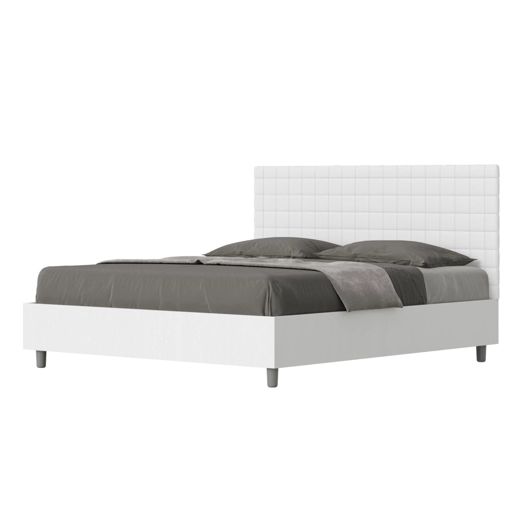 BS COM Letto matrimoniale senza rete 160x200 bianco frassino testata similpelle bianco
