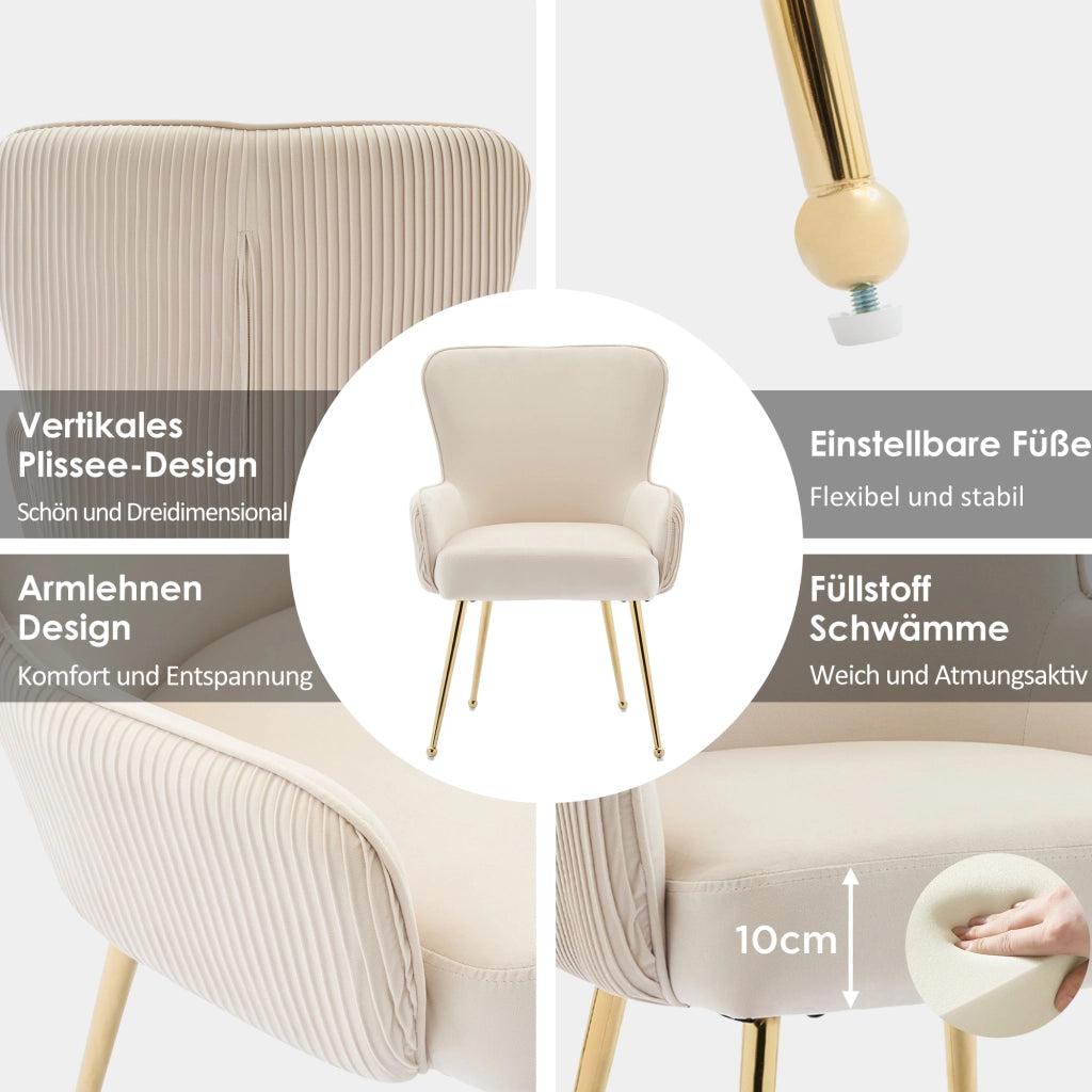 SEDIA Set da 4 in velluto Beige e Oro con braccioli
