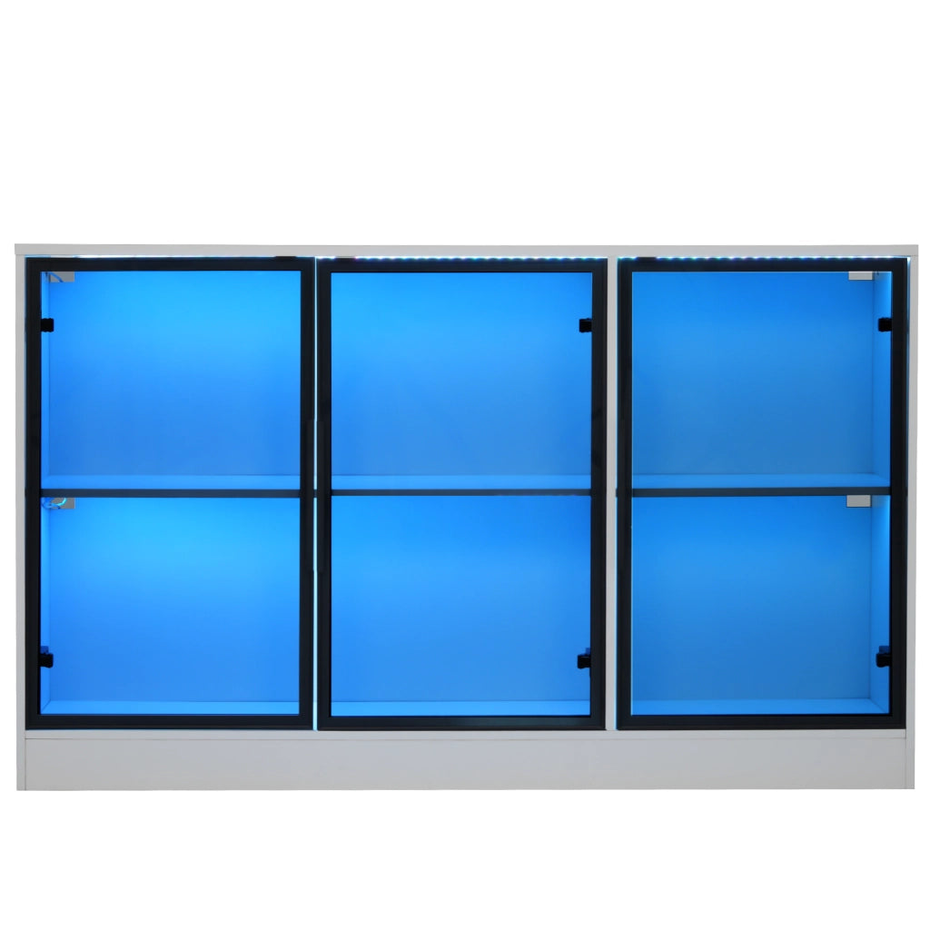 Vetrina con LED multicolore; ante in vetro grigio e chiusura ammortizzata bianca 120 × 30 × 73 cm